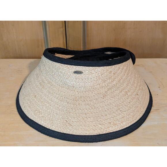 Scala Cream Woven Black Trim Visor Adjustable One Size Hat - Picture 1 of 5